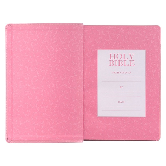 Pink Faux Leather Giant Print King James Version Holy Bible - Picture 2 of 4